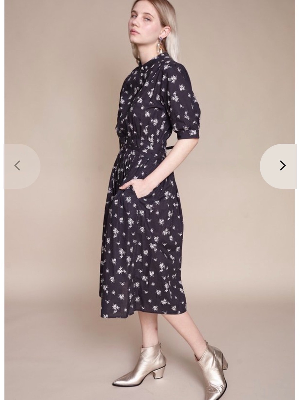 Warm NYC Montessori Dress Black Floral sz 2(6-8US) Cotton Button Front Midi EUC - Picture 4 of 16